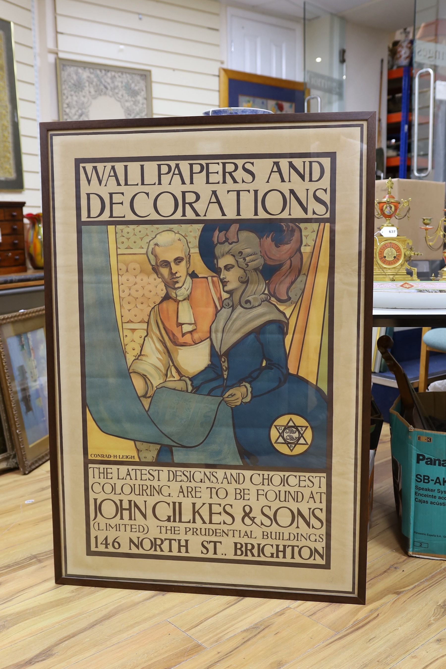 Conrad H. Leigh, original chromolithographc poster for John Gilkes & Sons Wallpapers and Decorations at Brighton, 118 x 79cm